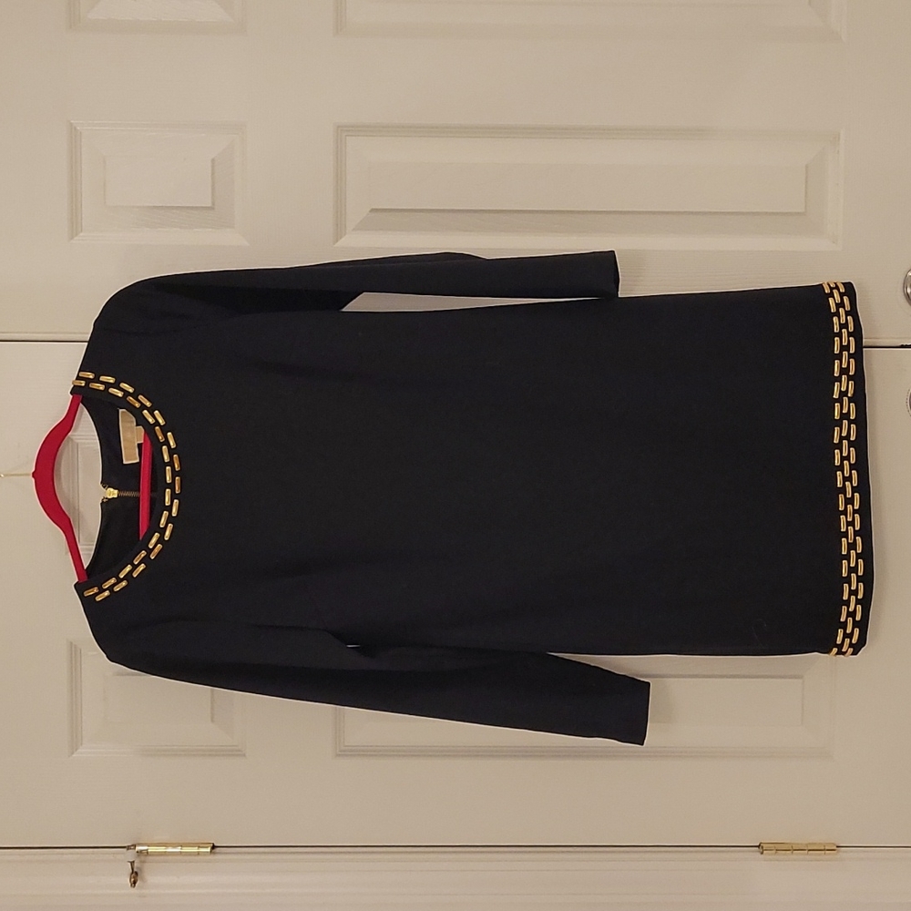 Michael Kors black dress sz 8 Gold metal trim and back zipper